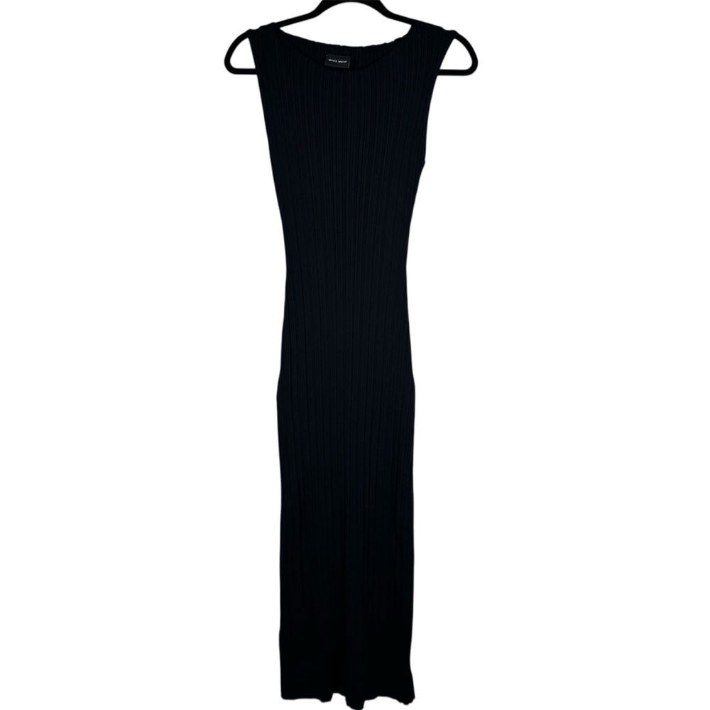 Miou Muse Black Ribbed Sleeveless Maxi Dress Stretch Knit Women’s Size Medium